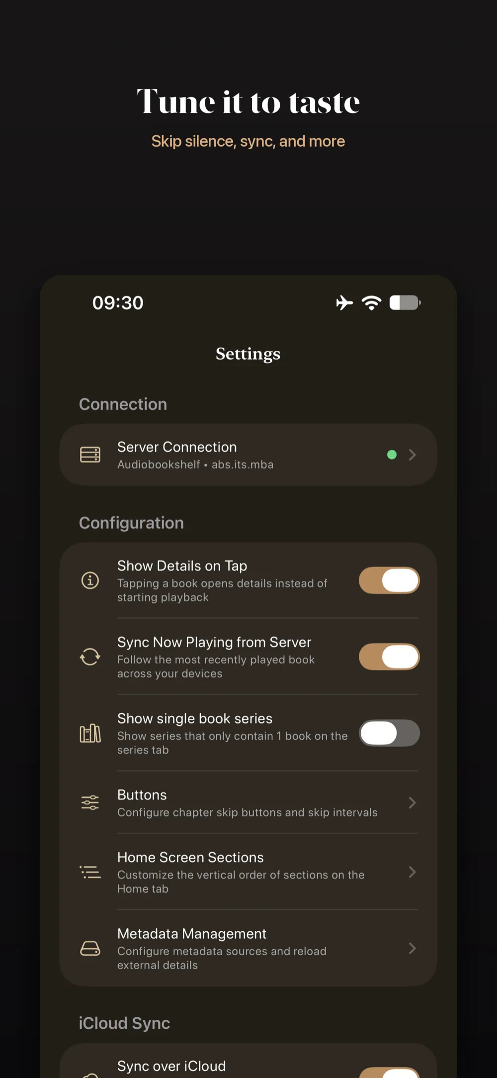 Volume on iPhone &ndash; settings for server connection, skip silence and sync