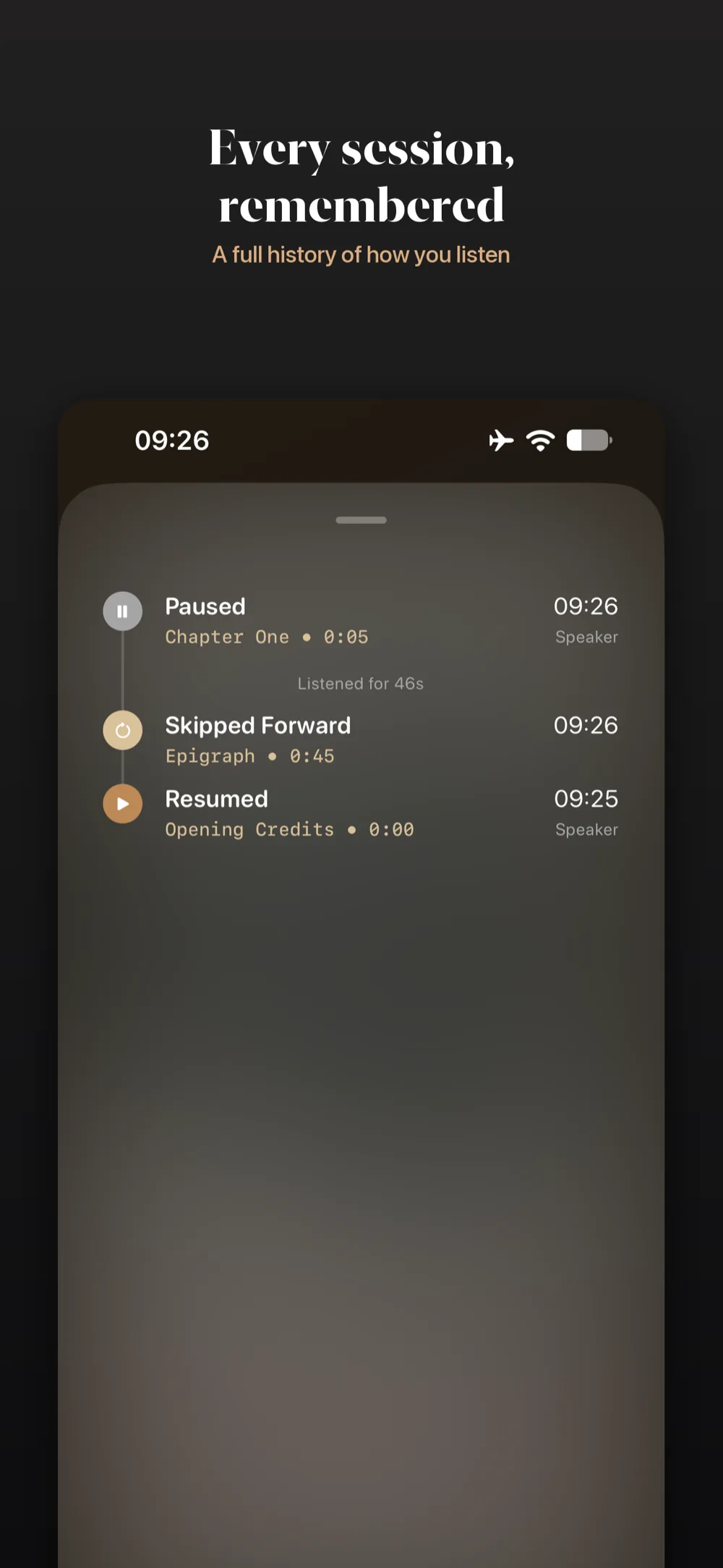 Volume on iPhone &ndash; a timeline history of listening sessions