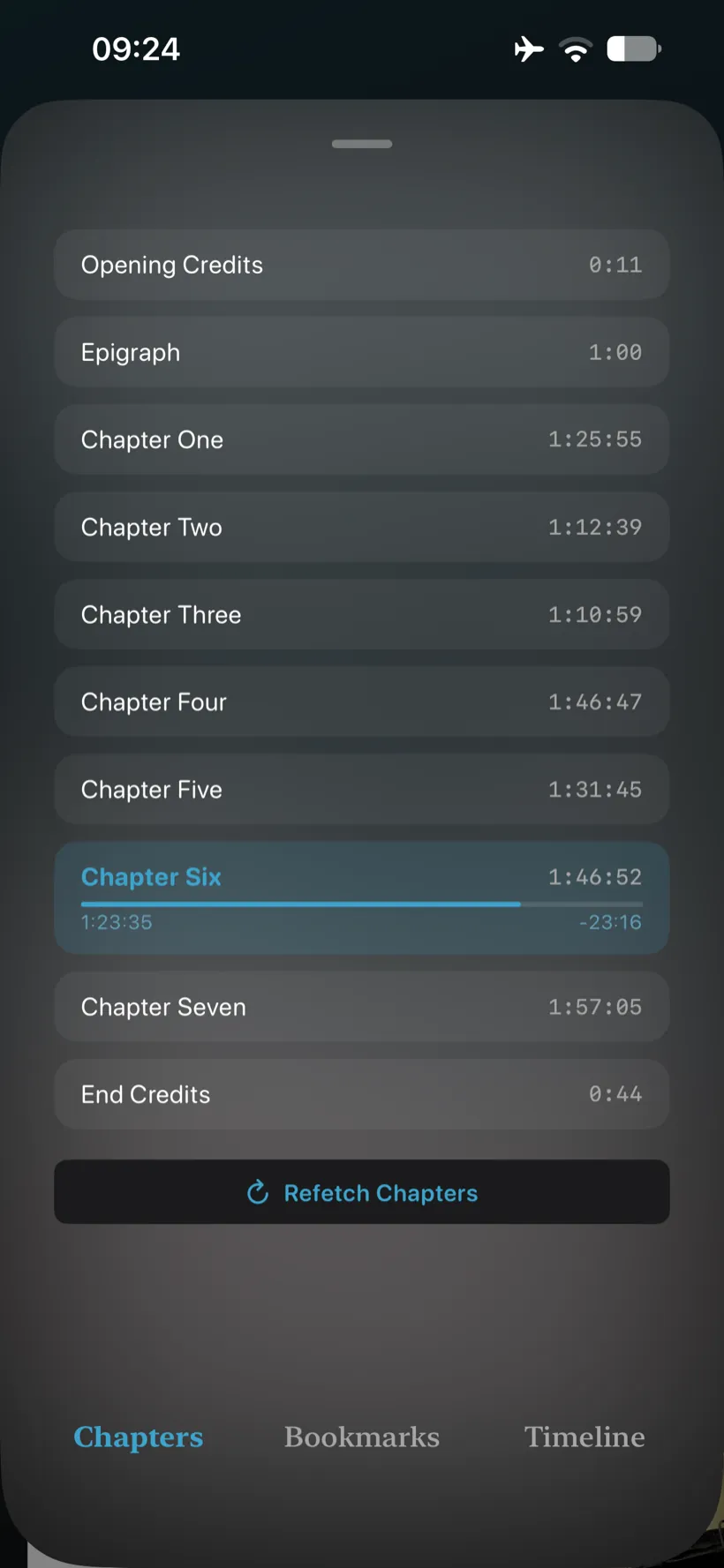 Volume on iPhone &ndash; chapter list with per-chapter durations and progress
